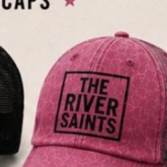 Pink logo cap with The River Saints box logo